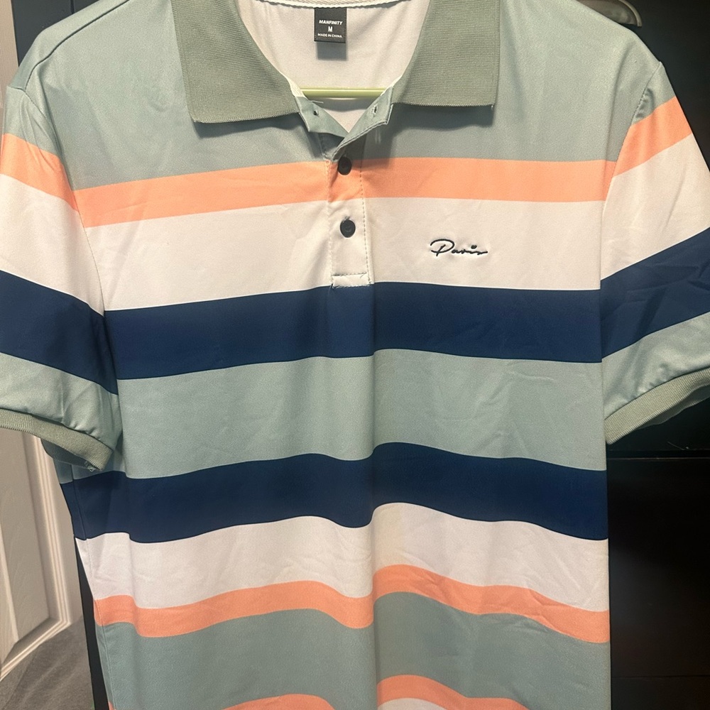 NFINITY Green and Blue Striped Polo Shirt